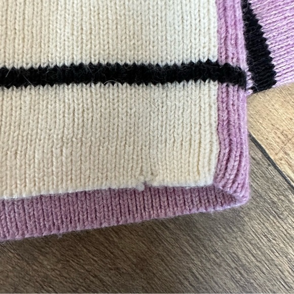 Anthropologie Faye Striped Sweater Pocket Pullover, M Petite, Cream Purple Black - Picture 10 of 10